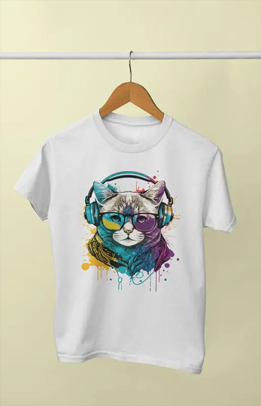 Girl Round Neck Half Sleeve CatGlasses - 11Y / White